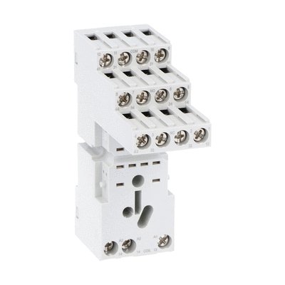 Socket for relay with 4 C/O contacts, screw terminals, contact terminals all on upper side