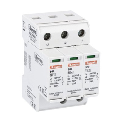 Surge protection device type 2 with plug-in cartridge, rated discharge current In (8/20μs) 20kA per pole, 3P