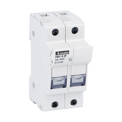 Fuse holder UL certified for class CC fuses for north american market, for 10X38mm fuses. 30A rated current at 690VAC, 2P. Without status indicator. 2 modules