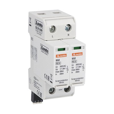 Surge protection device type 2 with plug-in cartridge, rated discharge current In (8/20μs) 20kA per pole, 2P. With remote contact