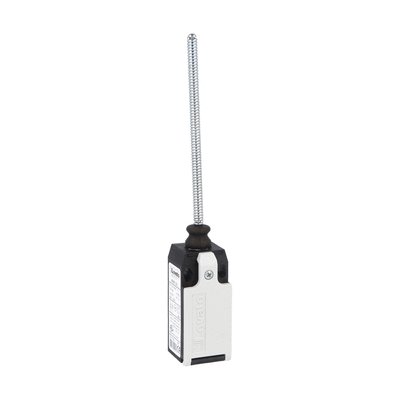 Limit switch, K series, wobble stick, omnidirectional, 1 bottom cable entry. Dimensions to EN 50047, plastic body, contacts 1NO+1NC snap action. Flexible rod