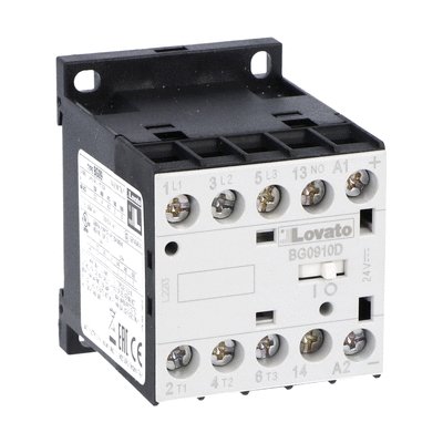 Three-pole contactor, IEC operating current Ie (AC3) = 9A, DC coil, 24VDC, 1NO auxiliary contact