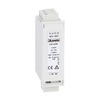 Expansion module EXP series for flush-mount products, 2 digital inputs and 2 relay outputs, rated 5A 250VAC, tropicalized