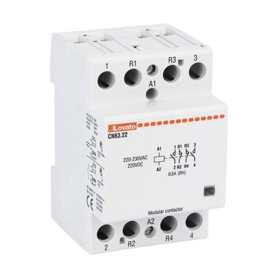 Modular contactor, three-pole or four-pole, 63A AC1, 220...230VAC (2NO+2NC)