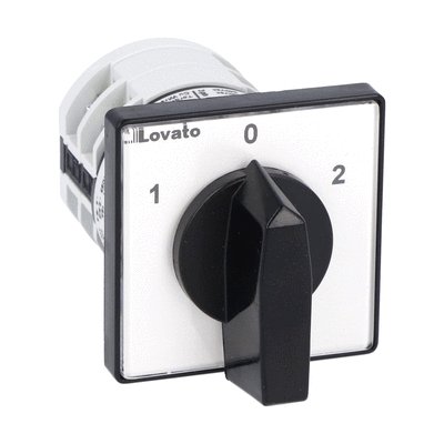 Rotary cam switch 7GN series, changeover switch 2 poles 16A, for front mounting with black handle, front plate 48X48mm