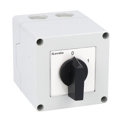 Enclosed rotary cam switch 7GN series, ON-OFF switch 3 poles 25A in plastic enclosure 75X75mm with black handle