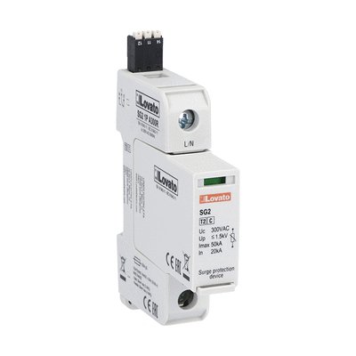 Surge protection device type 2 with plug-in cartridge, rated discharge current In (8/20μs) 20kA per pole, 1P. With remote contact