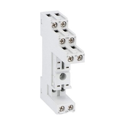 Socket for relay for fitting on DIN rail or screws, screw terminals, contact terminals all on upper side