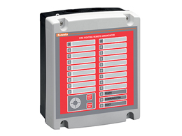Remote alarm panel with LED, buzzer, pushbutton to silence the siren and test the LEDs. It supports up to 2 fire pump controllers