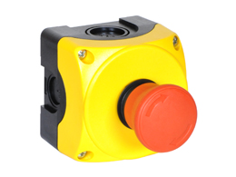 Control station, complete with 1 pushbutton, yellow, 1 hole LPZP1A5 with 1 E-STOP pushbutton LPCB6344